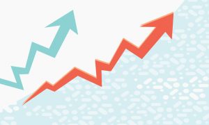 Conceptual illustration of rising graph lines and prescription medications