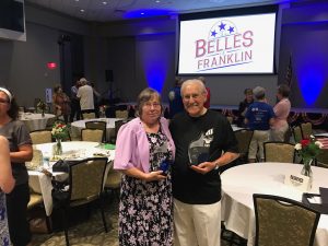 Senior Olympics Hall of Fame inductees Linda Kauffman and Frank Baker.