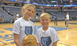 Emerson and Jennings Callahan, on the court as ball kids for the Memphis Grizzlies.